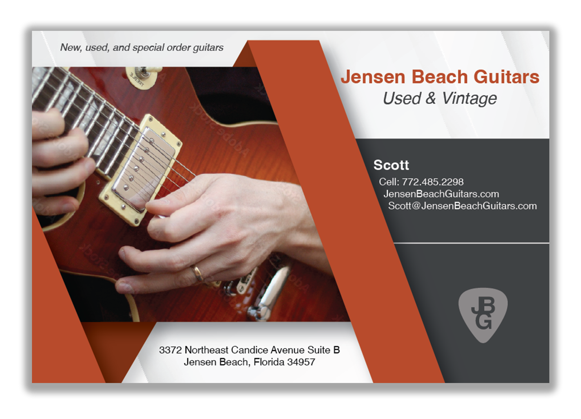Jensen Beach Guitars promotional layout